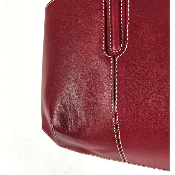 LANCEL WOMEN'S RED LEATHER - CREAM LINER TOP HANDLE HANDBAG W/ DUST BAG 15" x 7" - Picture 13 of 16